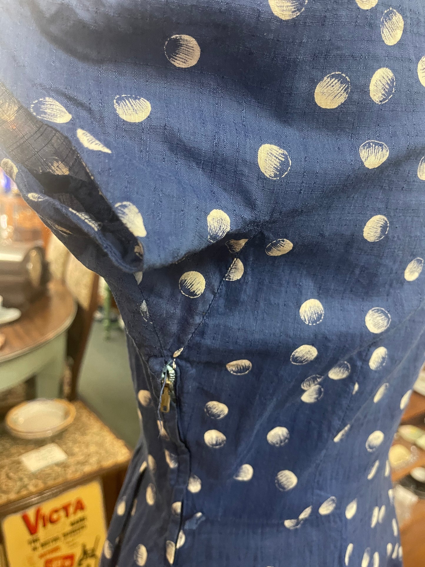 Vintage 50s blue silk Dress with spots Judy Lane Size 8-10