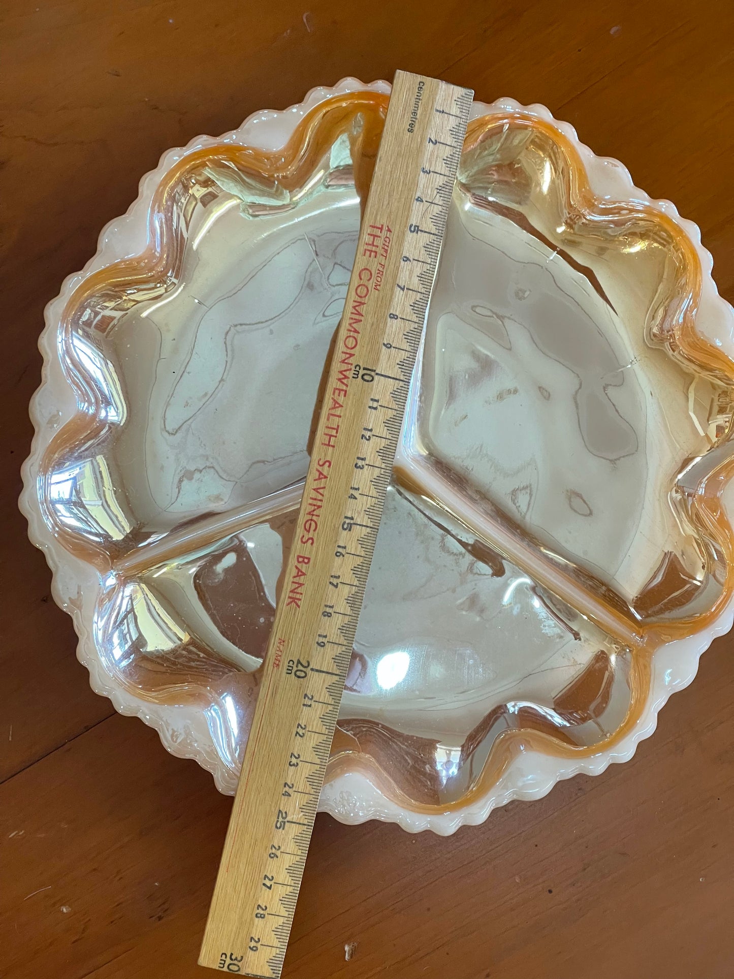 Peach Lustre Three Section Plate