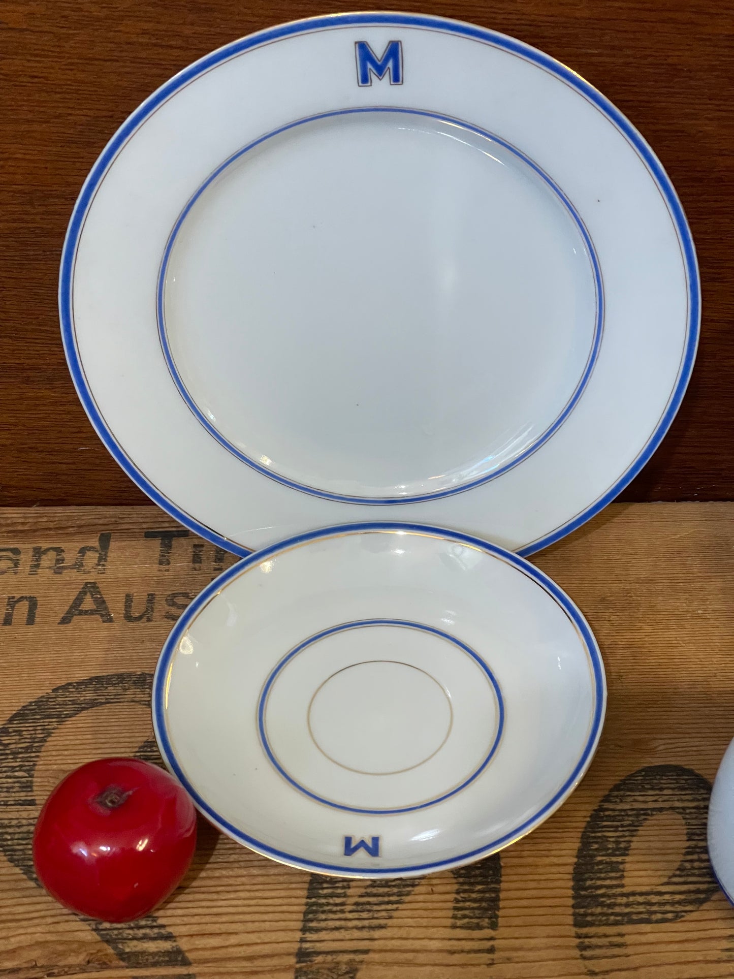 Vintage Japanese Eggshell China Teacup Trio M Monogram