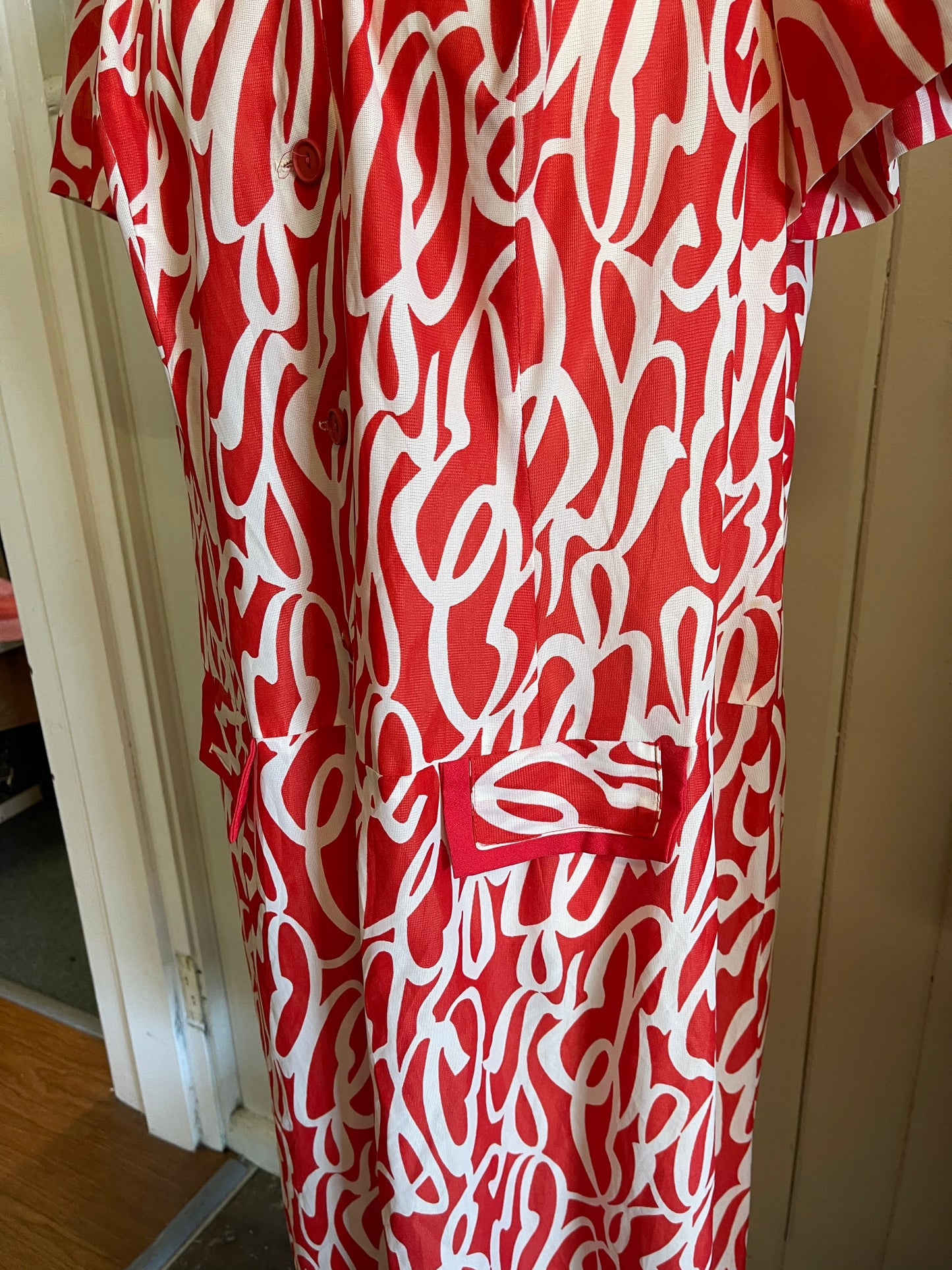Vintage 70s Red and white Shirt Dress by Kenwall Size 18 110cm bust
