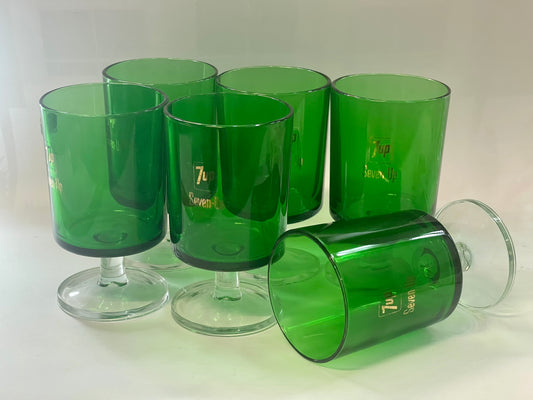 Vintage Collectable 7up Green Glasses Luminarc Advertising Soda Retro Soft Drink