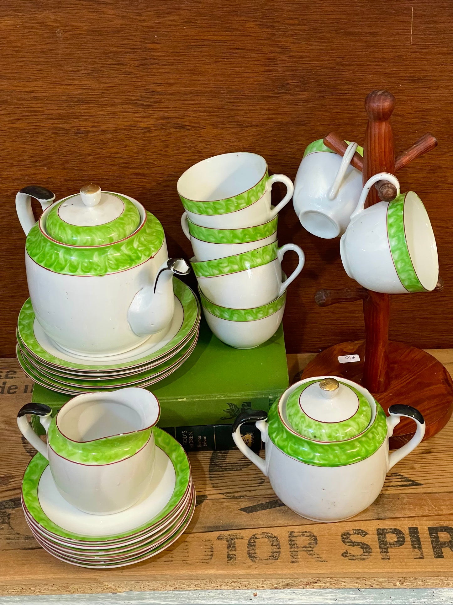 Vintage 1930s Green and white Japanese teaset