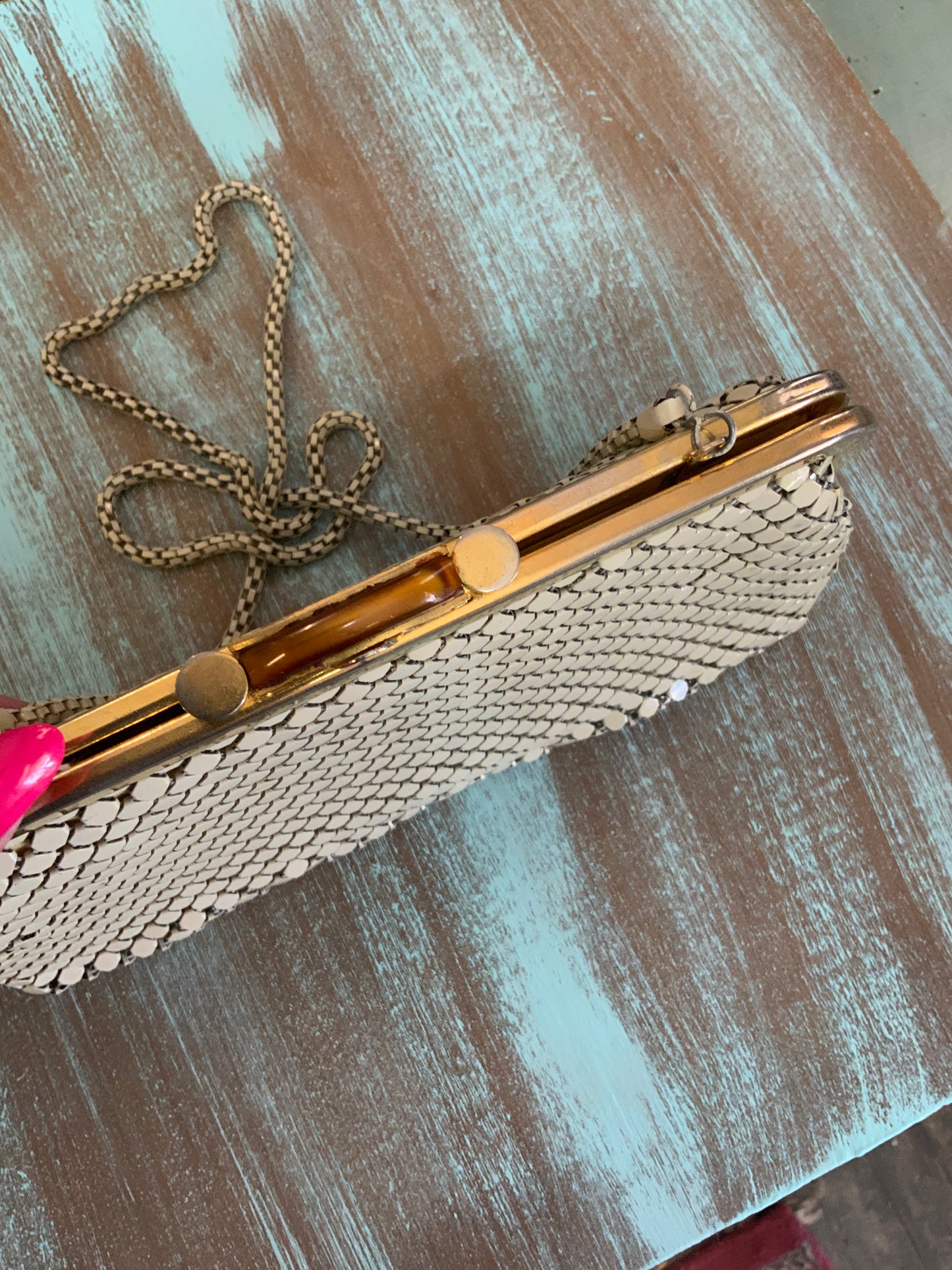 Vintage 80s Cream Mesh Clutch Small