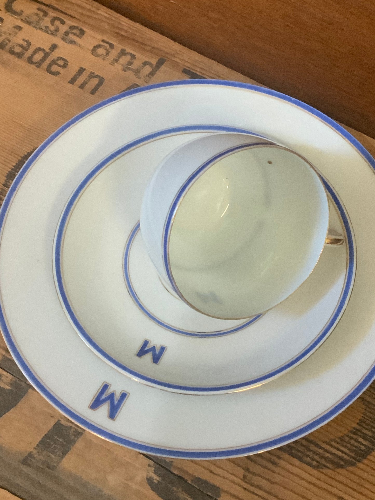 Vintage Japanese Eggshell China Teacup Trio M Monogram