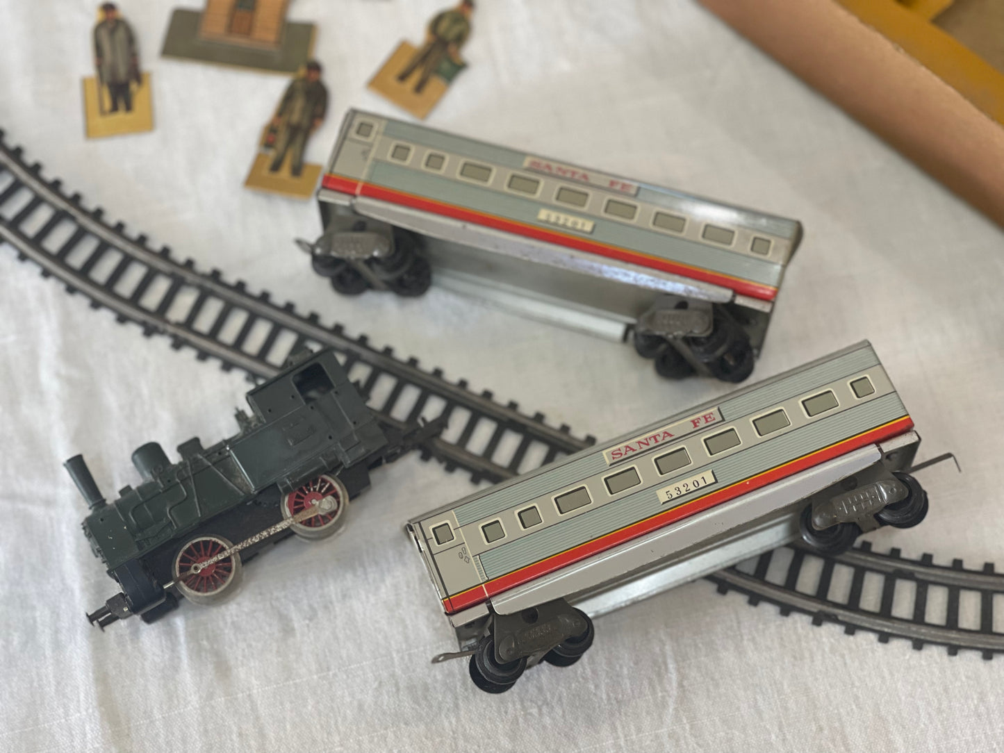 Vintage Santa Fe freight train Battery Japan Tin Toy Train with track