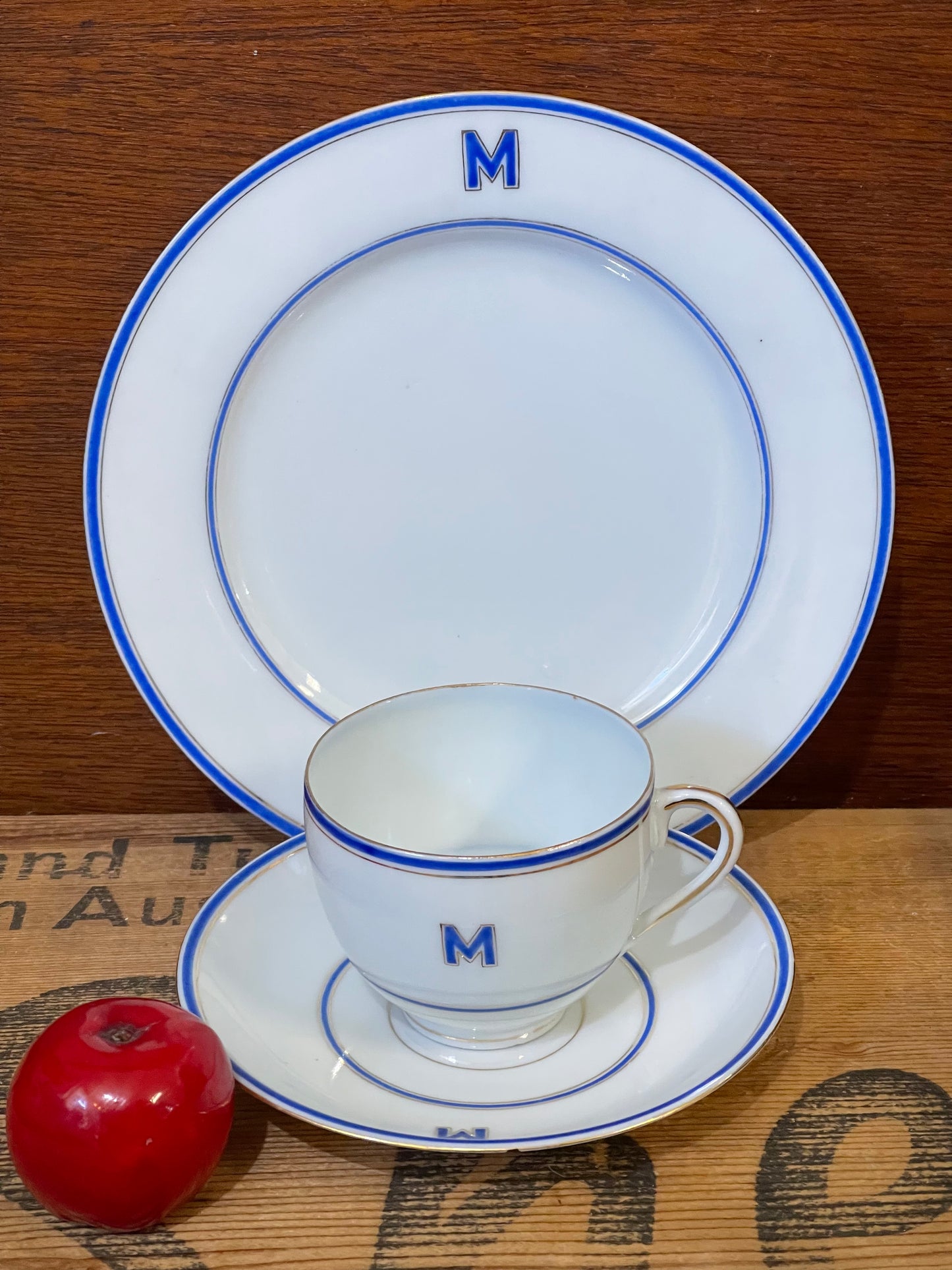 Vintage Japanese Eggshell China Teacup Trio M Monogram
