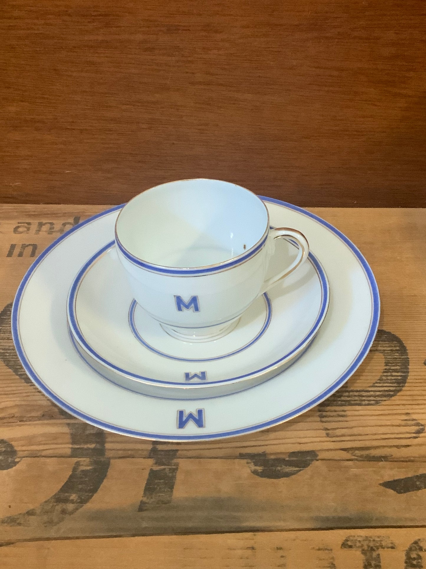 Vintage Japanese Eggshell China Teacup Trio M Monogram