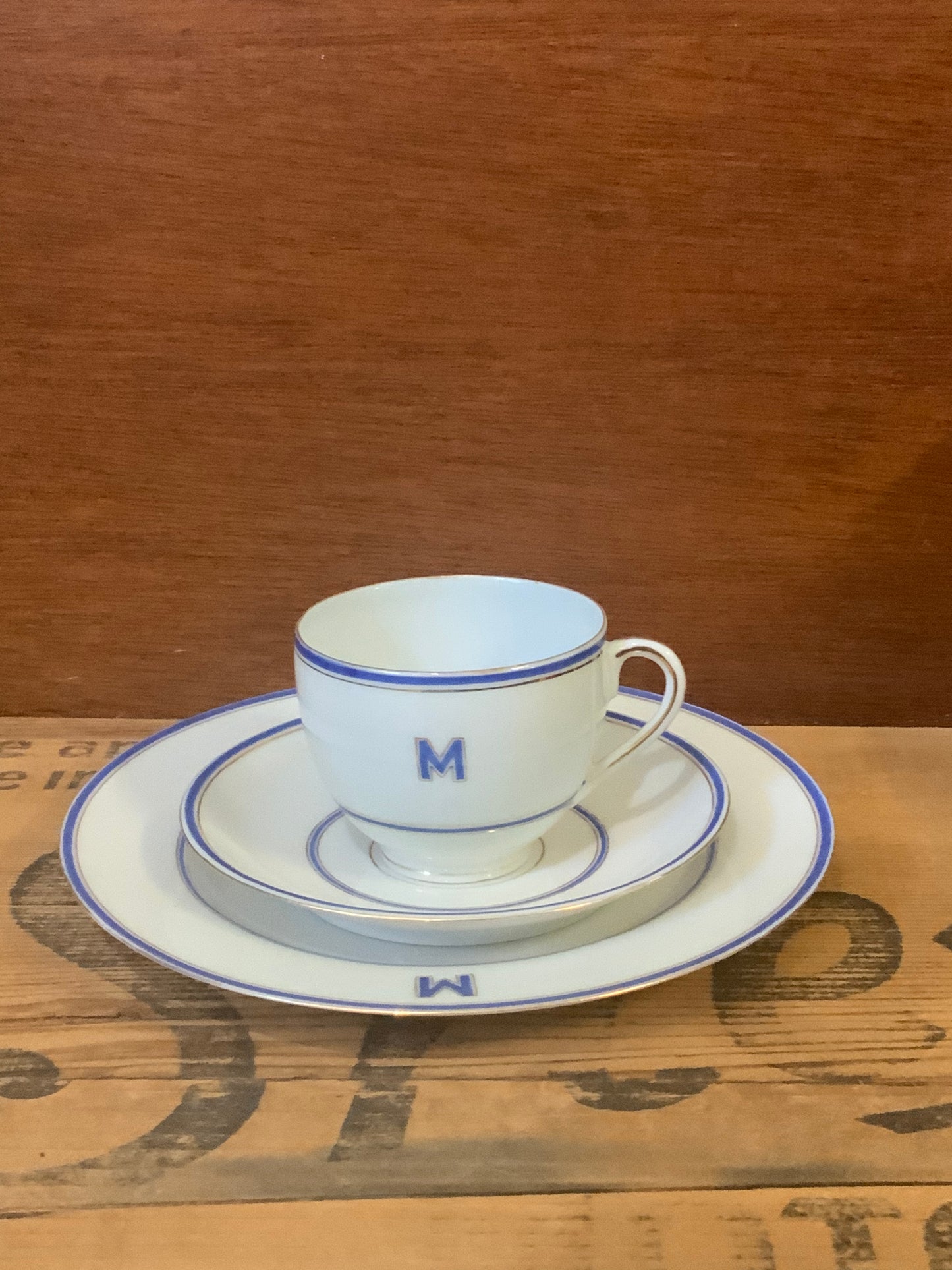 Vintage Japanese Eggshell China Teacup Trio M Monogram