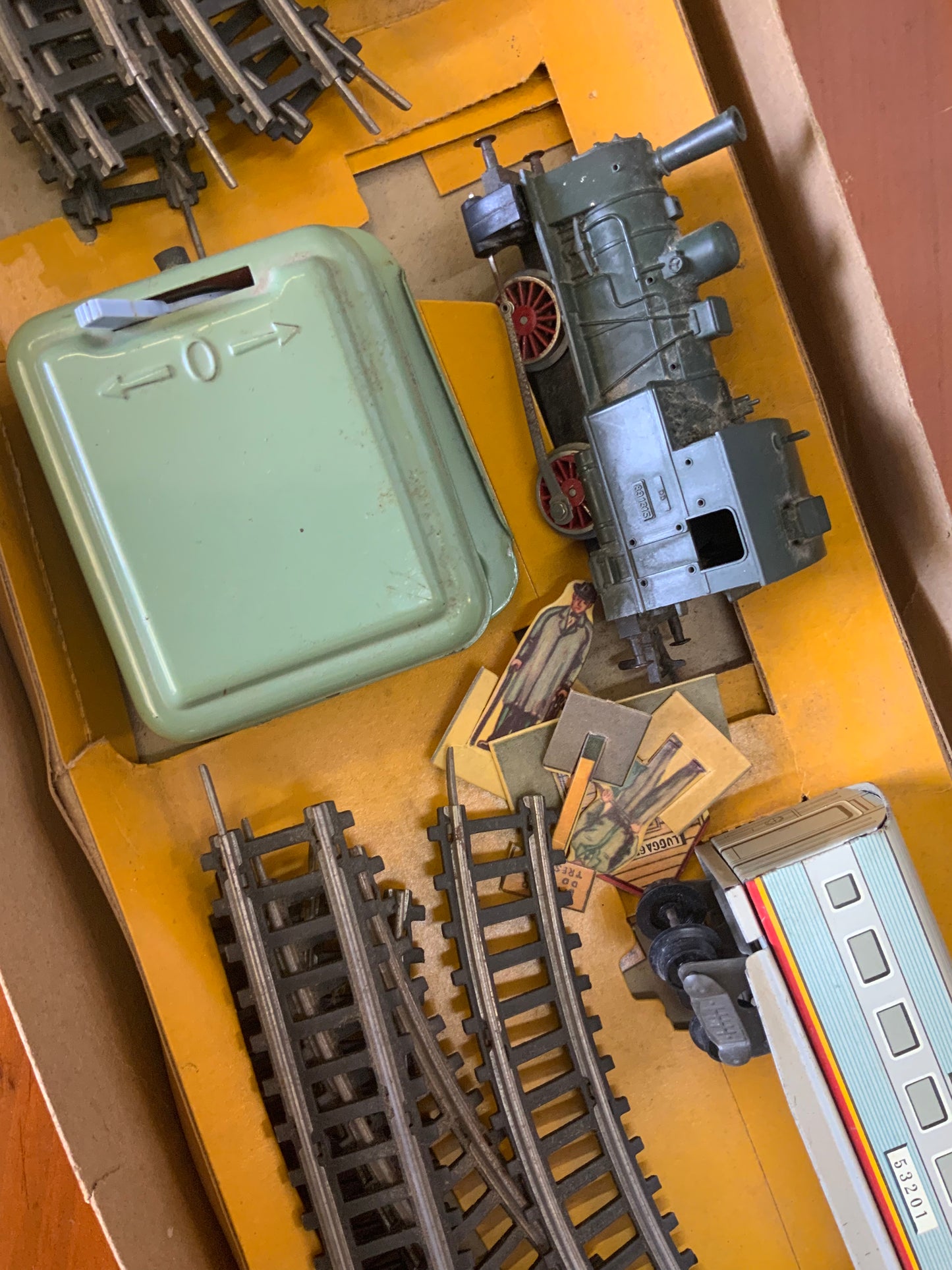 Vintage Santa Fe freight train Battery Japan Tin Toy Train with track