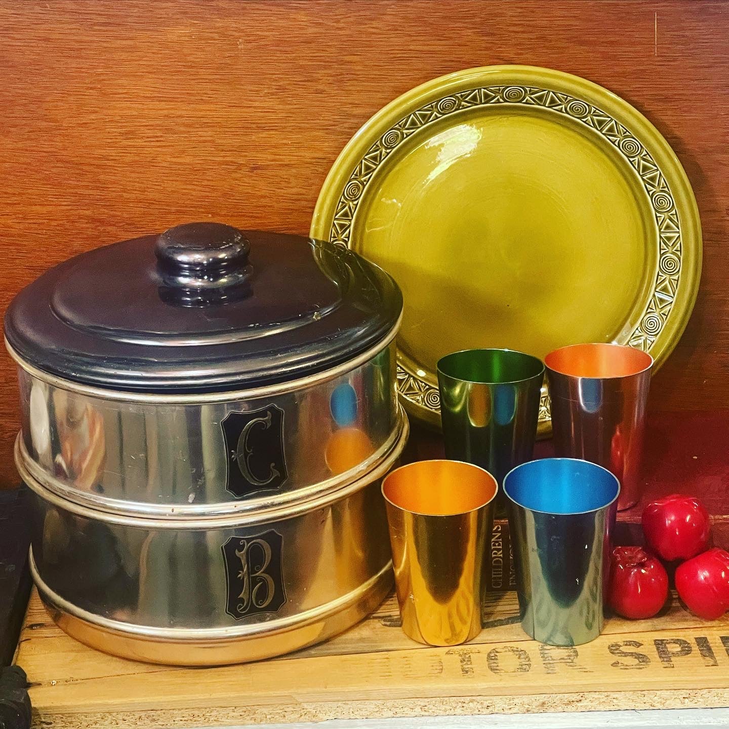 Vintage anodised cups, set of four