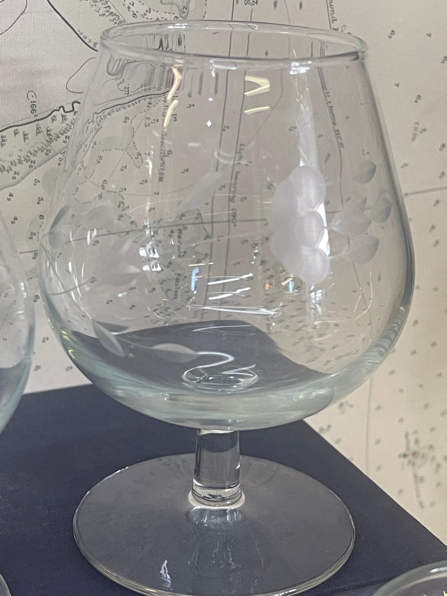Vintage 1950s etched cut Crystal Brandy Balloons set of 4