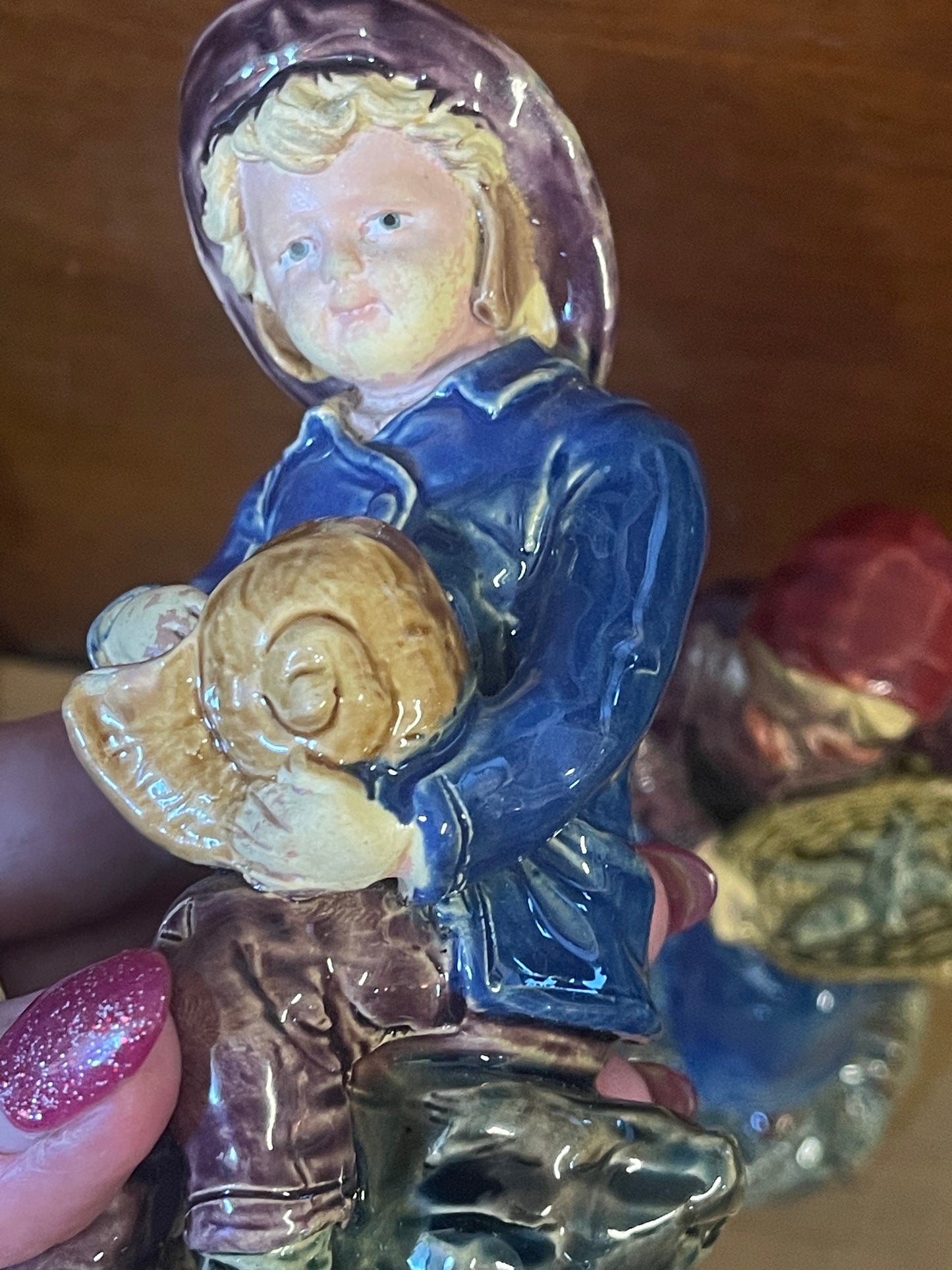 Vintage Majolica Figurines, boy and girl set of two