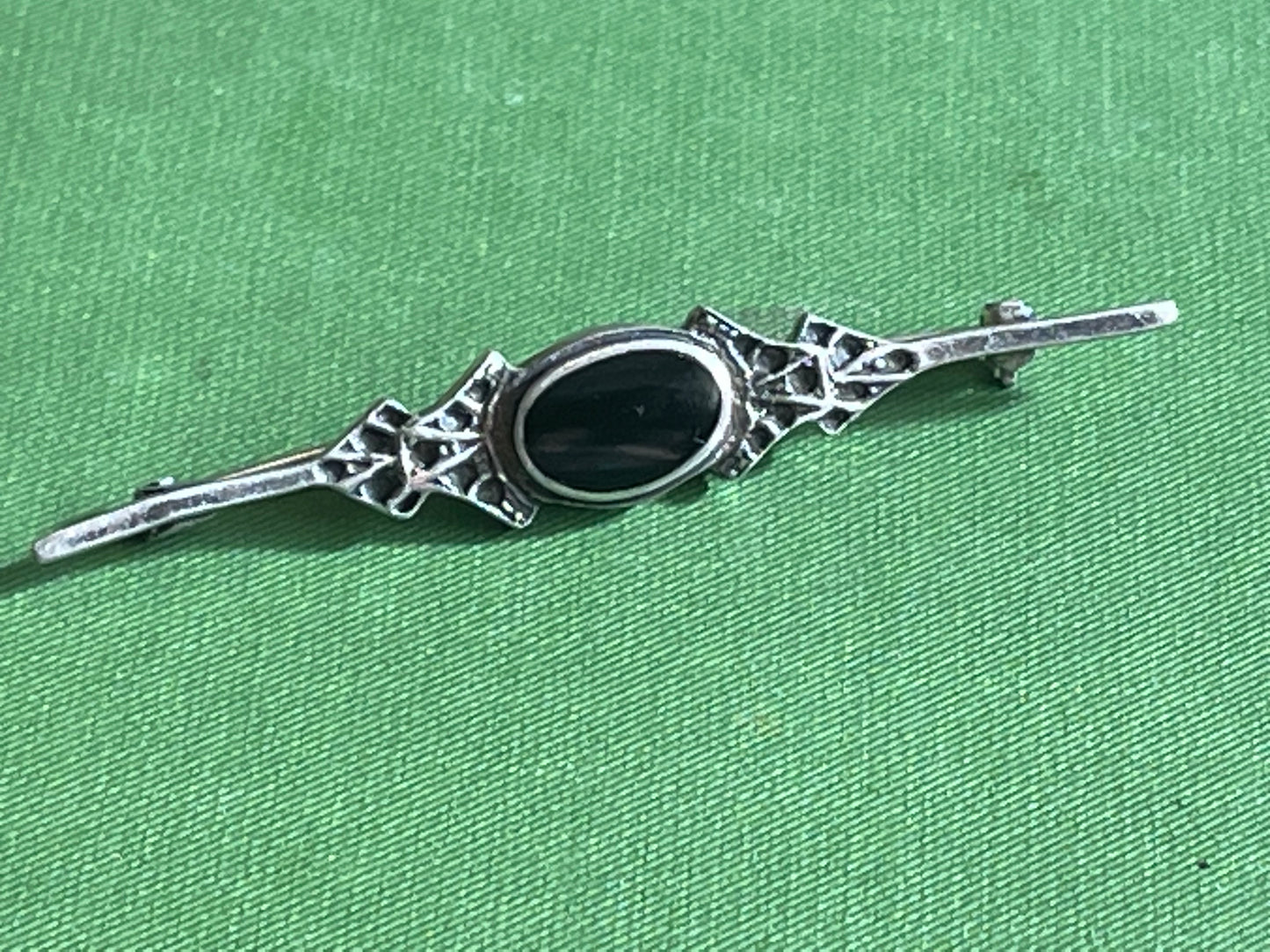 Vintage Silver And Onyx Bar Brooch