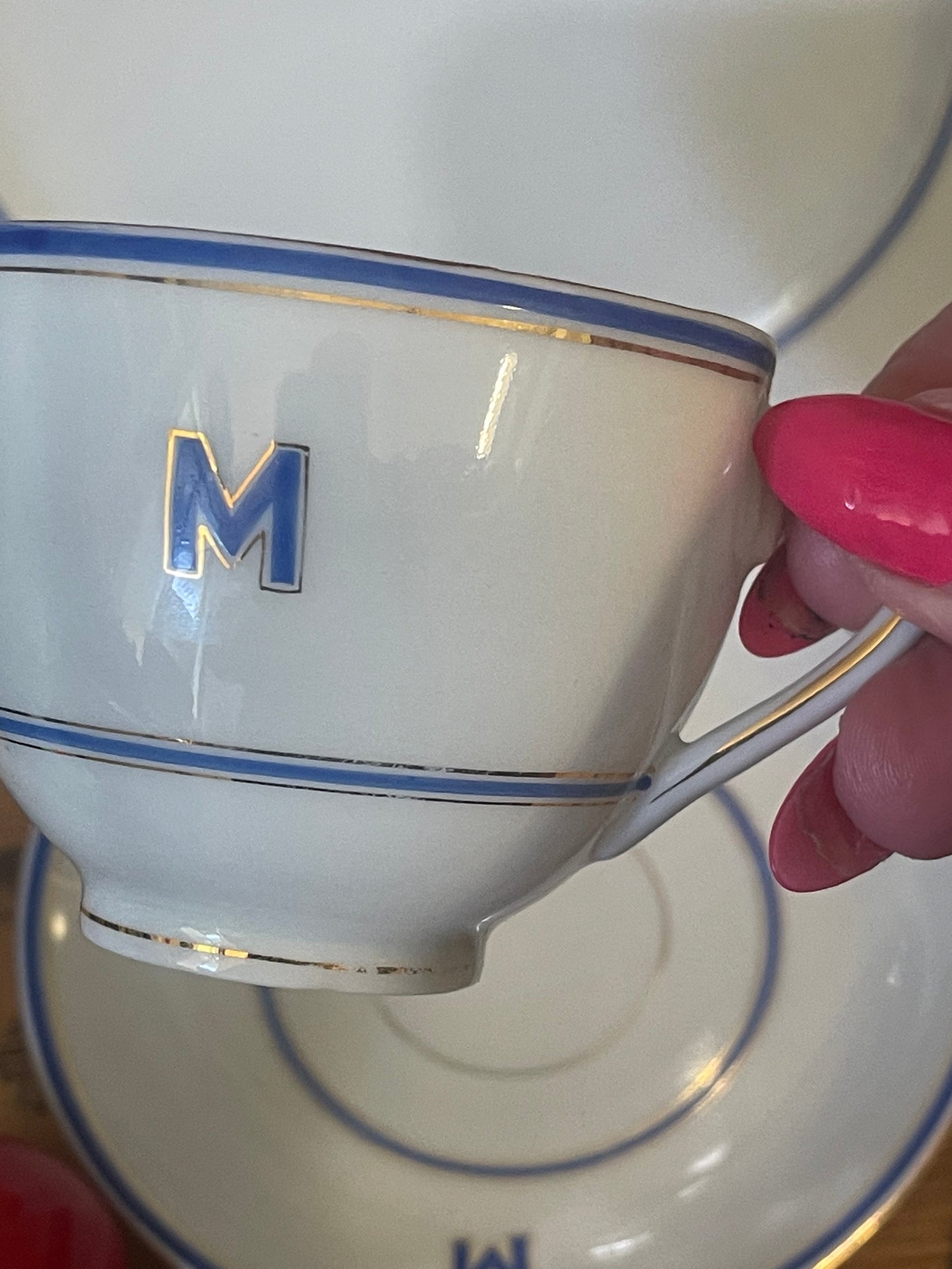 Vintage Japanese Eggshell China Teacup Trio M Monogram