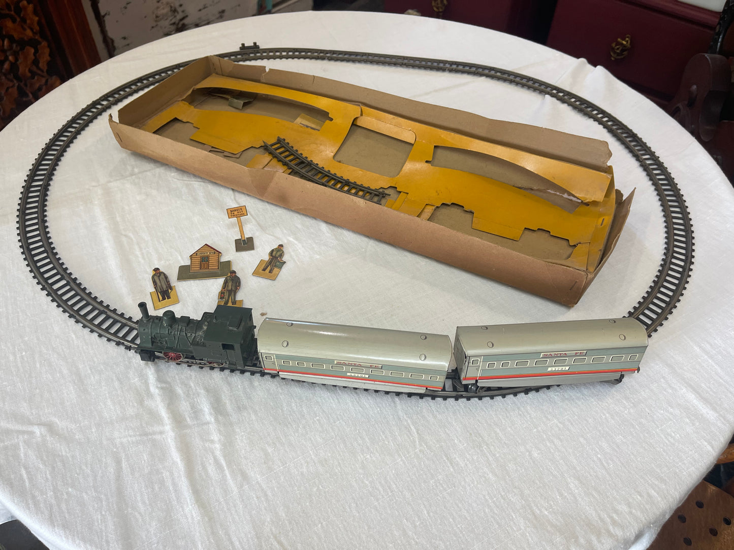 Vintage Santa Fe freight train Battery Japan Tin Toy Train with track