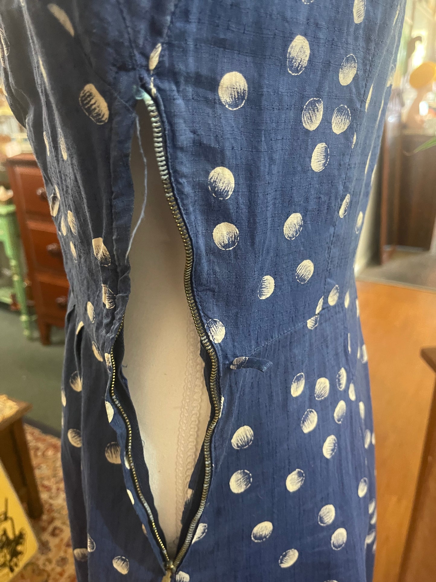 Vintage 50s blue silk Dress with spots Judy Lane Size 8-10