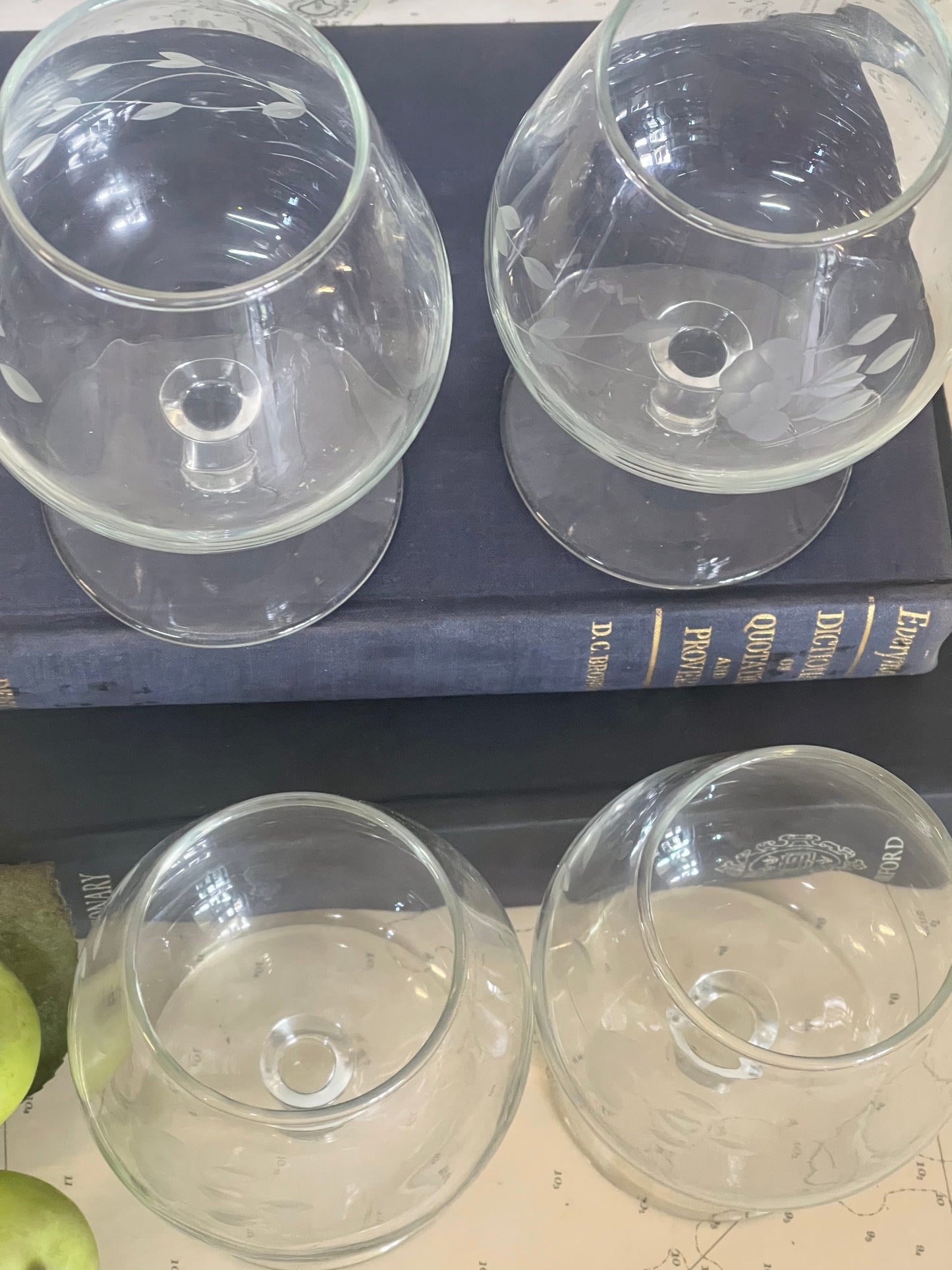 Vintage 1950s etched cut Crystal Brandy Balloons set of 4