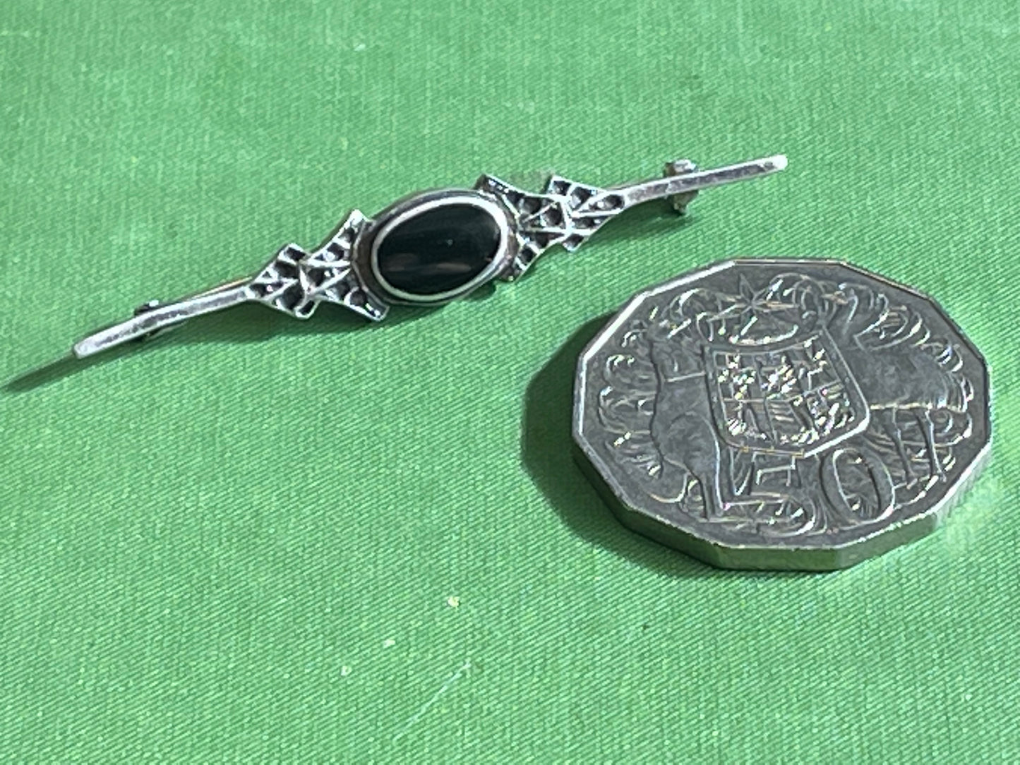 Vintage Silver And Onyx Bar Brooch