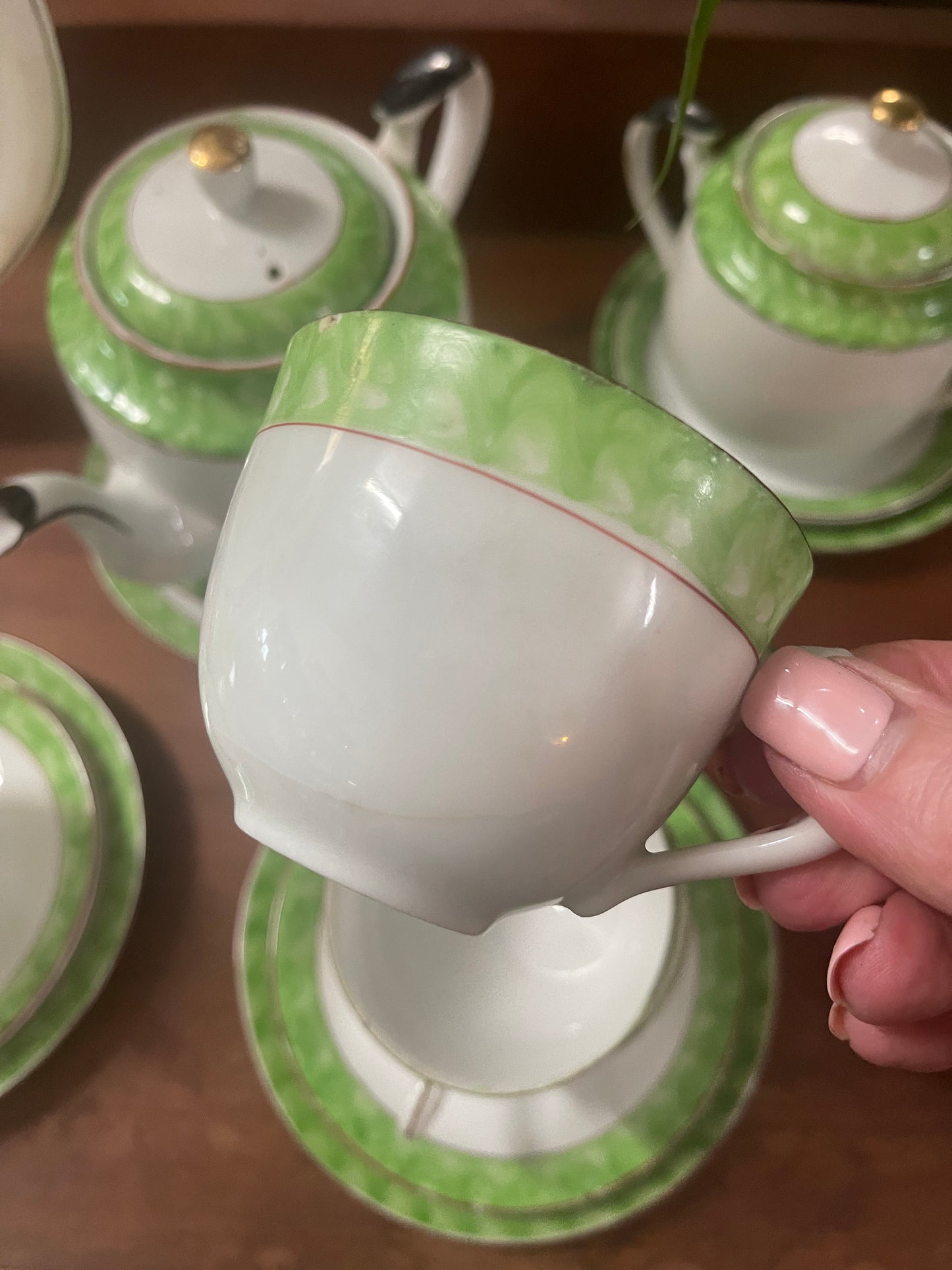 Vintage 1930s Green and white Japanese teaset