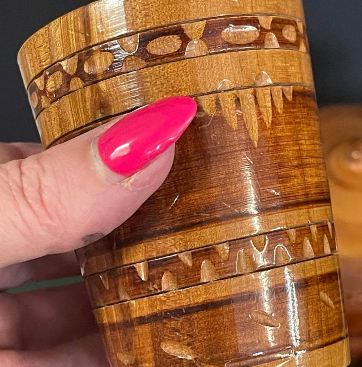 Mid century tiki style timber cocktail drinks set