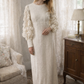 Vintage 1960s off white maxi wedding dress with flower sleeves size 8-10