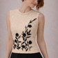 Vintage Sequin Wool Top – Cream & Black Embellished (Petite XS)