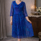 Vintage 1980s Blue Pleated Chiffon Dress – Draped Neckline Size 8-10