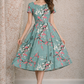Turquoise Cherry Blossom Vintage-Style Dress — Soft Fit & Flare (various sizes)