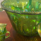 1970s Green Carnival Punch Bowl set by Indiana Glass