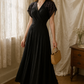 Vintage Black Evening Dress – Lace Shoulder Detail & Draped Bodice (Petite Size)