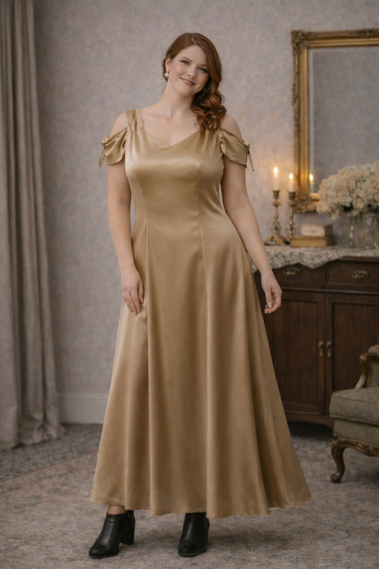 Vintage Satin Evening Dress – Champagne Gold (Size 14)