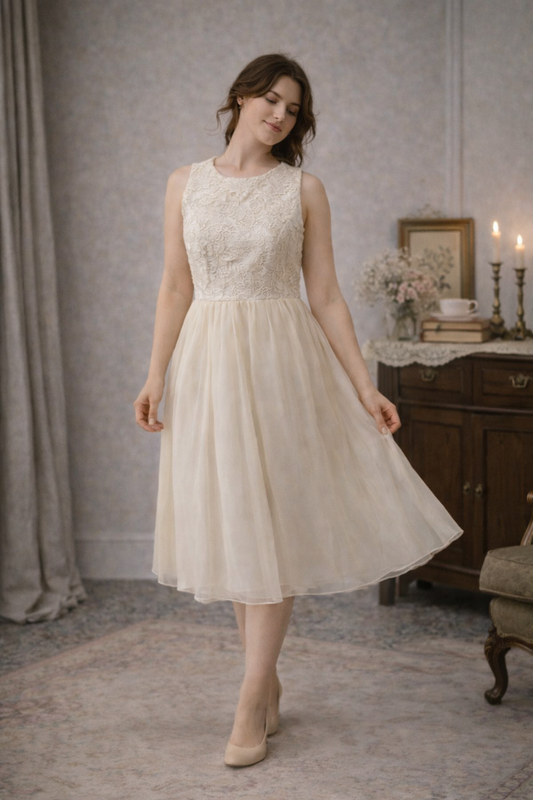 Vintage 1980s cream lace and chiffon prom dress size 12-14