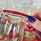 Set of Six Bodum Denmark glass coffee mugs with Red Handles