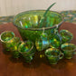 1970s Green Carnival Punch Bowl set by Indiana Glass