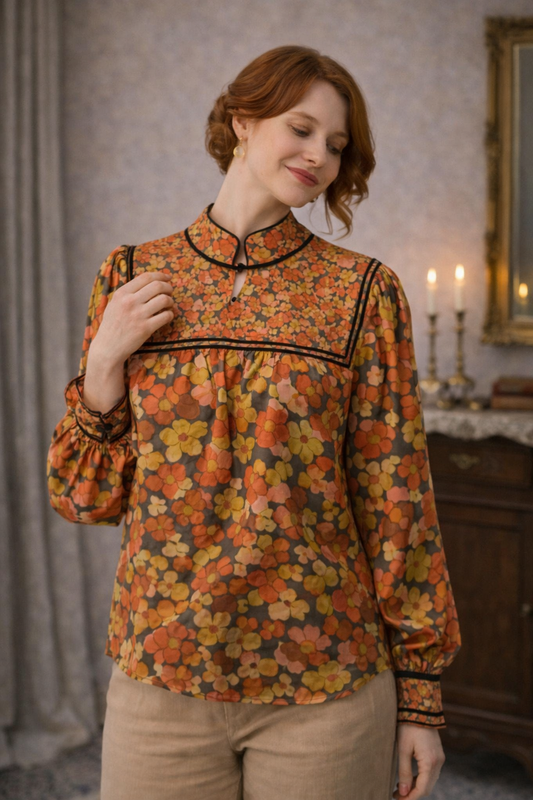 Zoe Kratzmann Floral Blouse – Autumn Tones (Size 2 / AU 8–10)