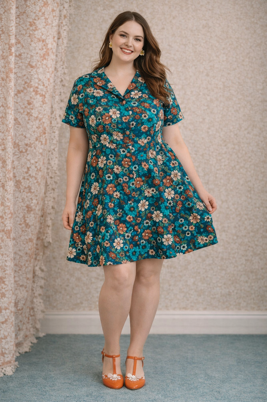Princess Highway Teal Floral Dress – Retro Daisy Print (Size 20)