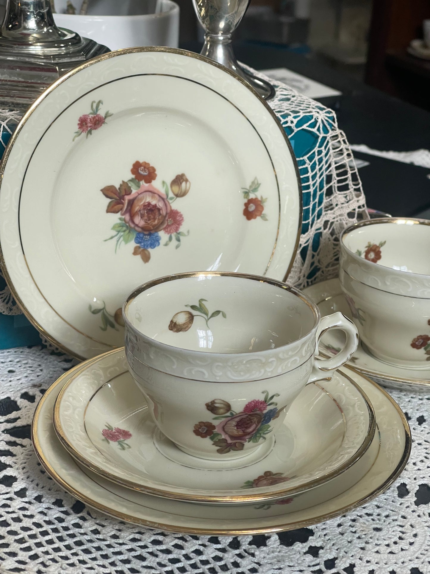 Vintage 1920s Kjøbenhavns Porcelain Tea Cups Set, Maleri KPM