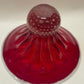 Mid-century Murano red glass bowl on spotted stand white trim
