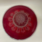 Mid-century Murano red glass bowl on spotted stand white trim