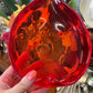 Mid-century Murano style orange art glass heart bowl