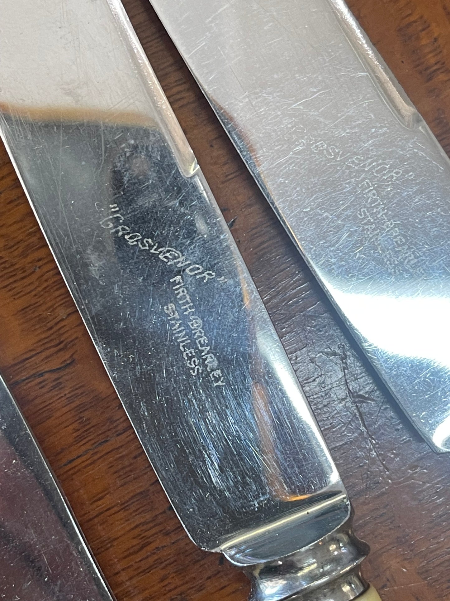 Vintage xylonite bone handled knives in box
