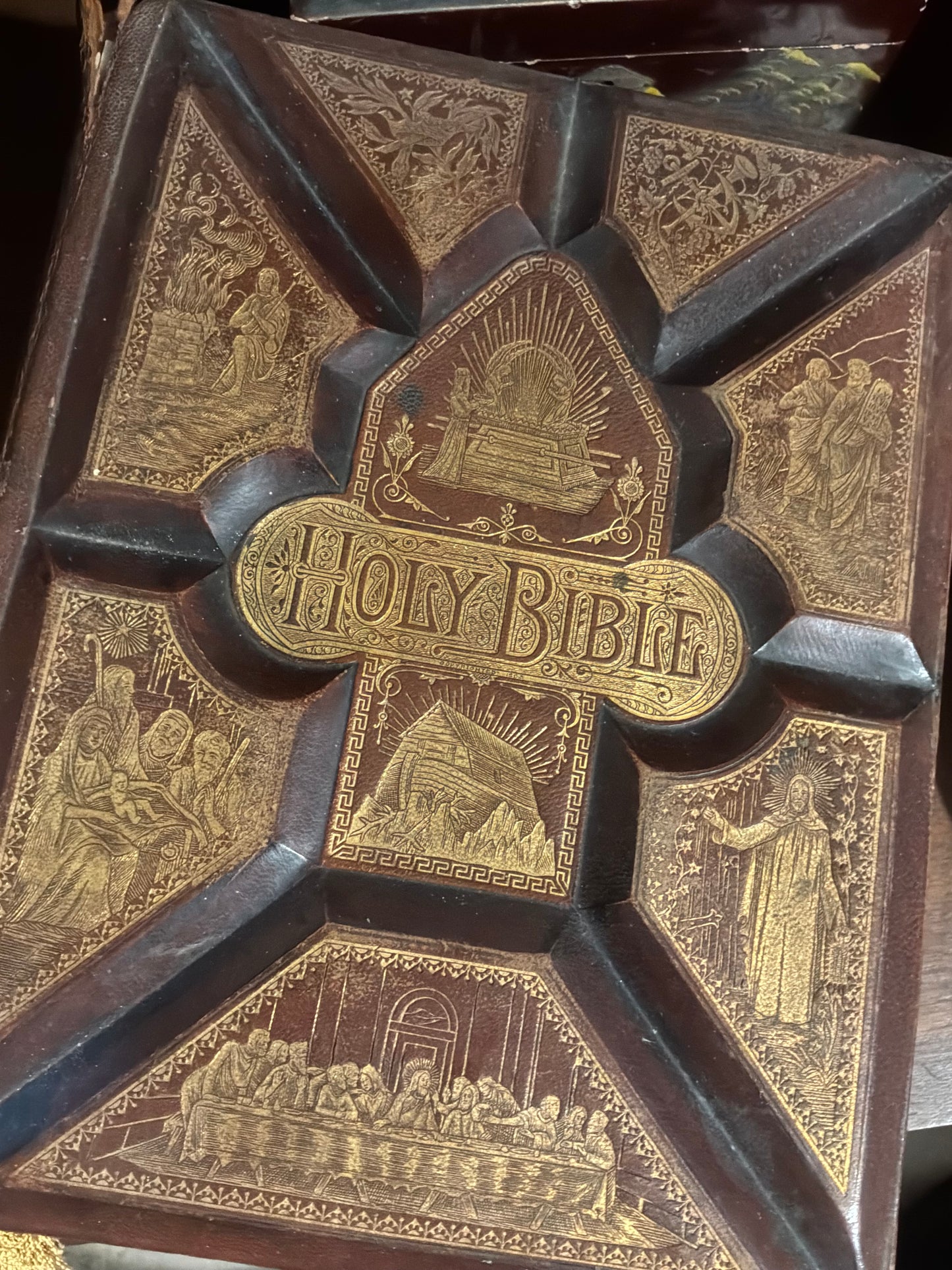Antique Victorian Parallel Column Large Family Bible c.1884