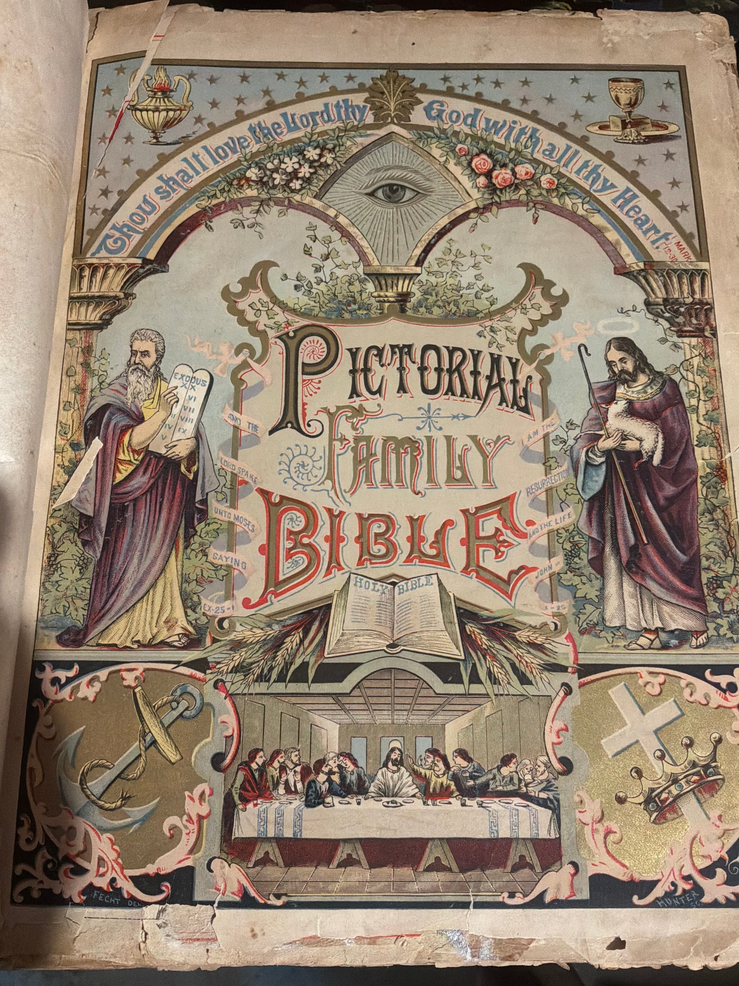 Antique Victorian Parallel Column Large Family Bible c.1884