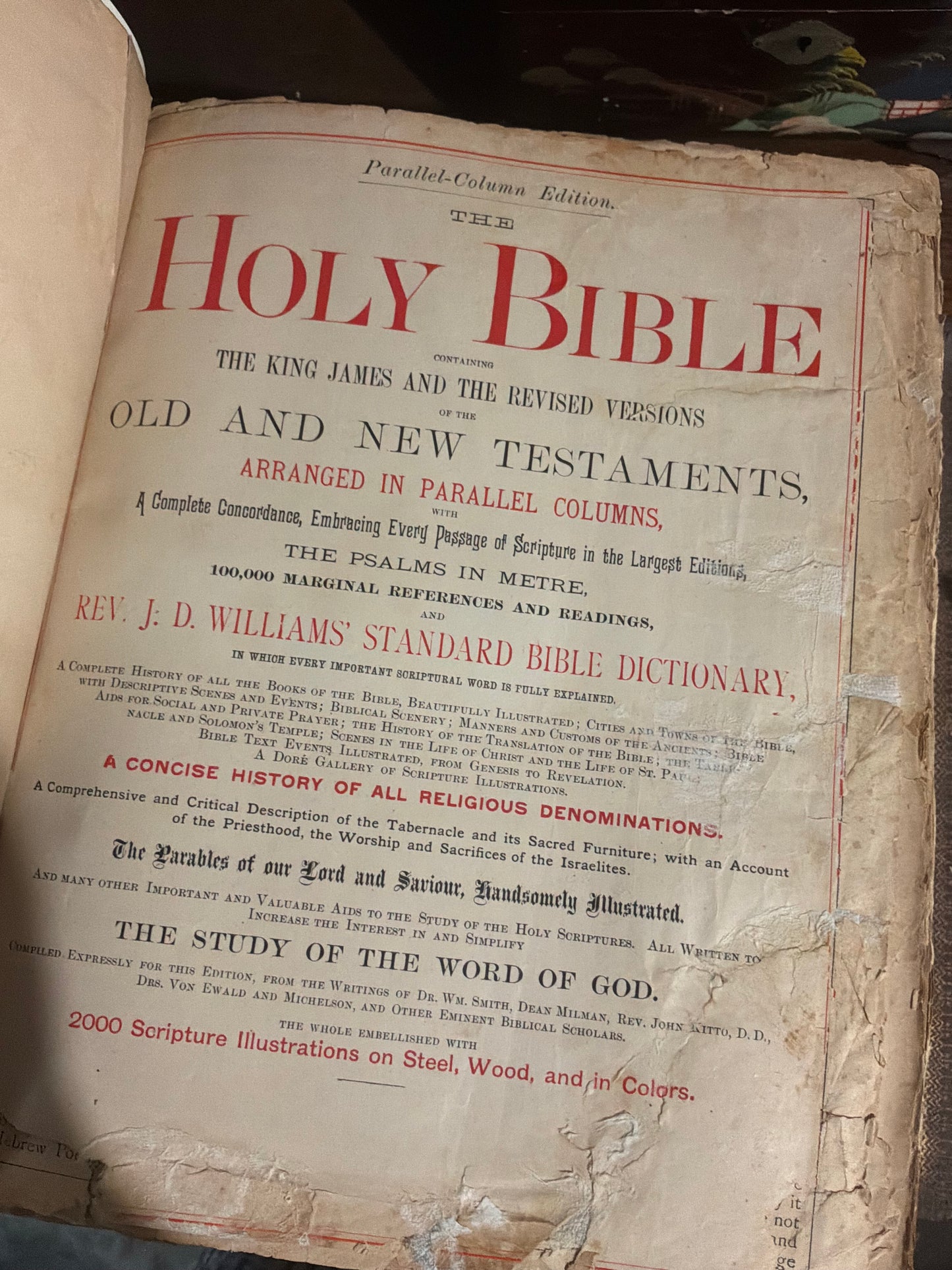 Antique Victorian Parallel Column Large Family Bible c.1884