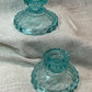 Vintage Aqua Pressed Glass Candlesticks (Set of 2)