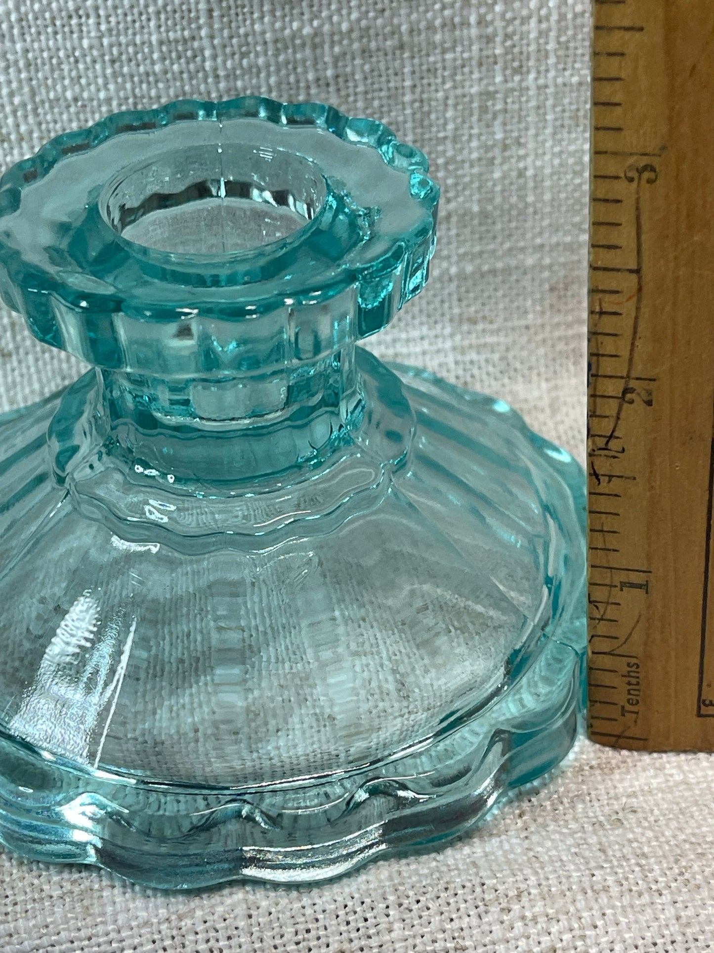 Vintage Aqua Pressed Glass Candlesticks (Set of 2)