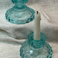 Vintage Aqua Pressed Glass Candlesticks (Set of 2)