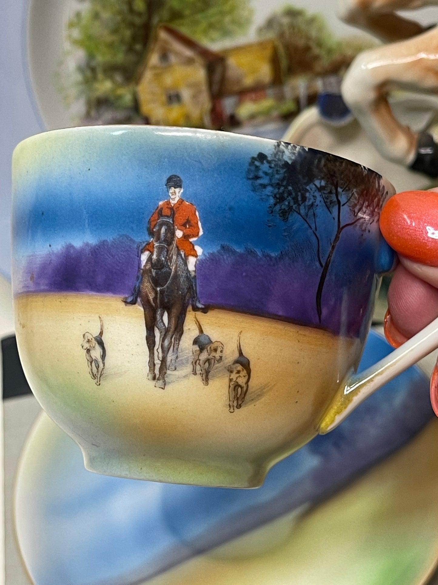 Vintage 1930s Noritake Japan Horse Hound Hunting Scene Cup and Saucer