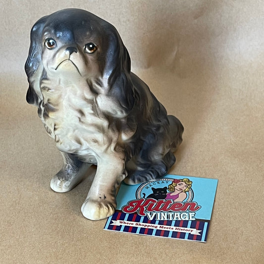 Vintage Ucagco Ceramic Porcelain Black Brown English Spaniel Dog Figurine Japan