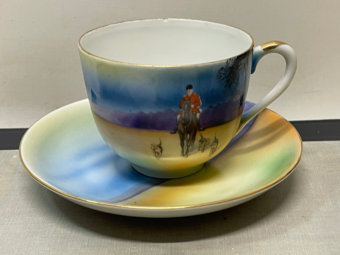 Vintage 1930s Noritake Japan Horse Hound Hunting Scene Cup and Saucer